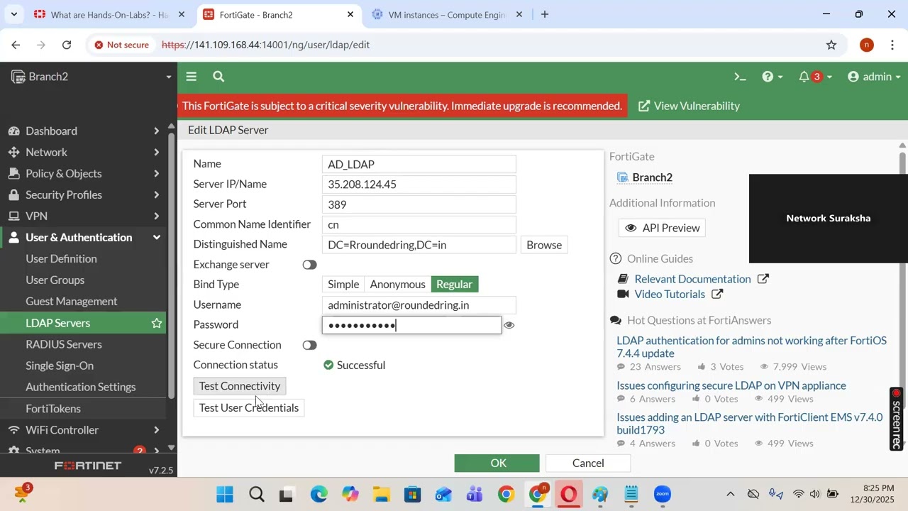 Active Directory (LDAP) Integration In Fortigate Firewall - Hindi