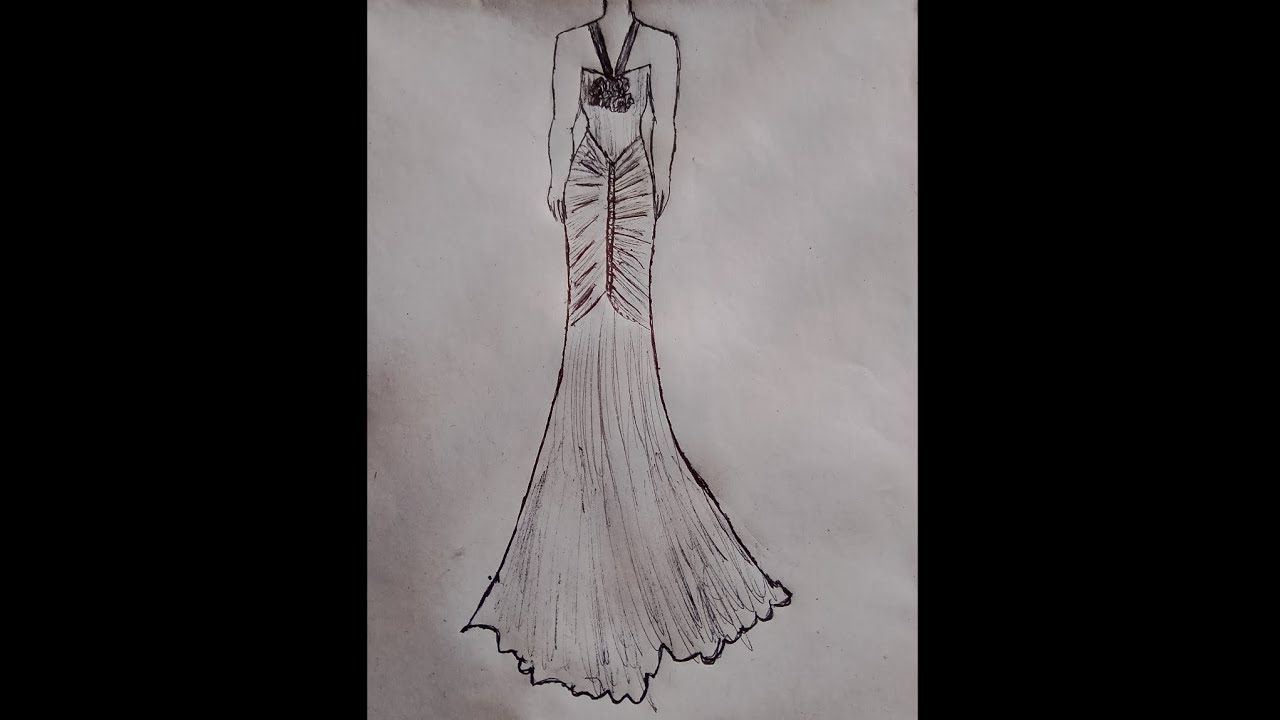 Beautiful dress sketch design step by step watch full sketch video 