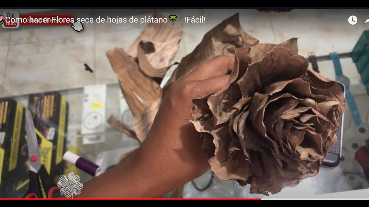🌷Como hacer Flores seca  de hojas de pl&aacute;tano🌴 . !F&aacute;cil!