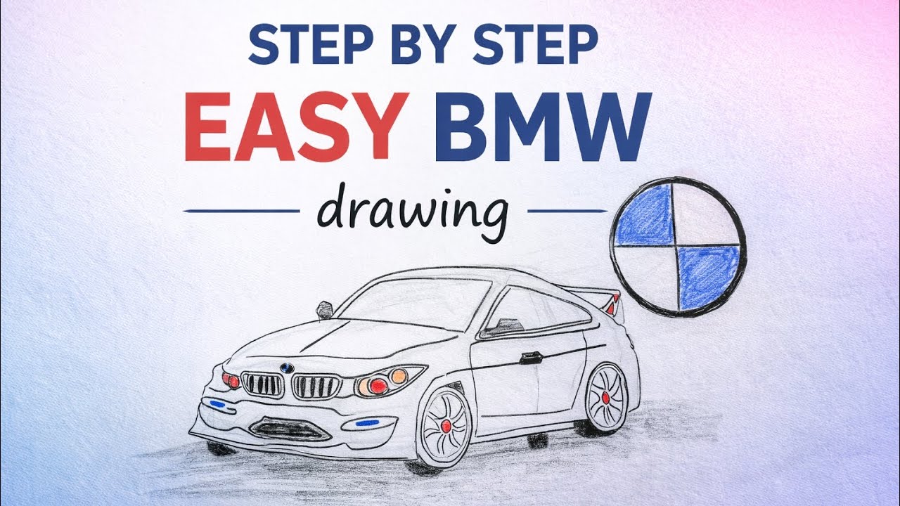 Easy BMW Car Drawing Step by Step | Simple BMW Sketch Tutorial for Beginners 🚗✏️