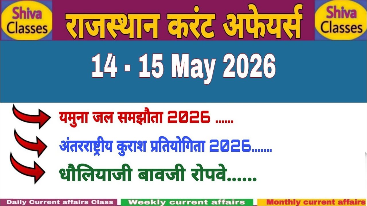 May 14-15, 2026 Rajasthan Current Affairs in Hindi | Daily Sujas Report | RPSC, RSSB | Shiva Classes
