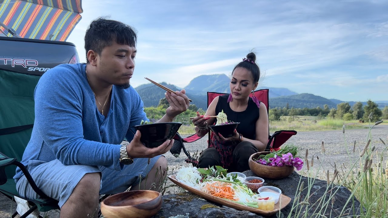 We Made Nom Banchok Cambodian Traditional Noodle with Wild Flowers and Vegetables