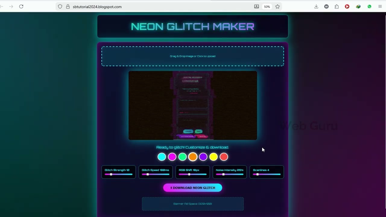 Create Neon Glitch Maker Tool with Crazy Effects | HTML CSS JavaScript Tutorial