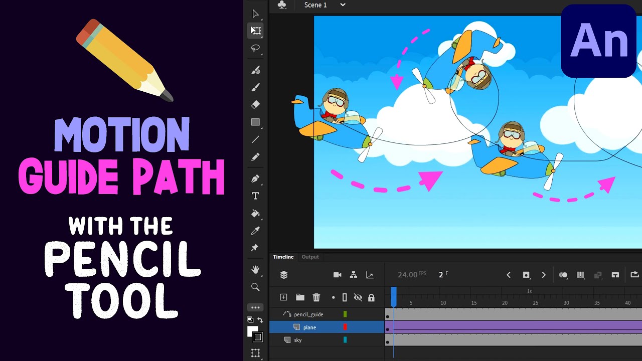 Motion Guide Path with the Pencil Tool | Adobe Animate CC Tutorial