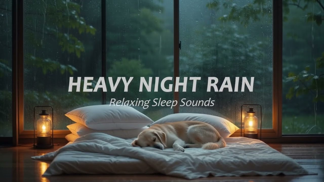 Warm Bedroom Light and Heavy Rain Outside the Window