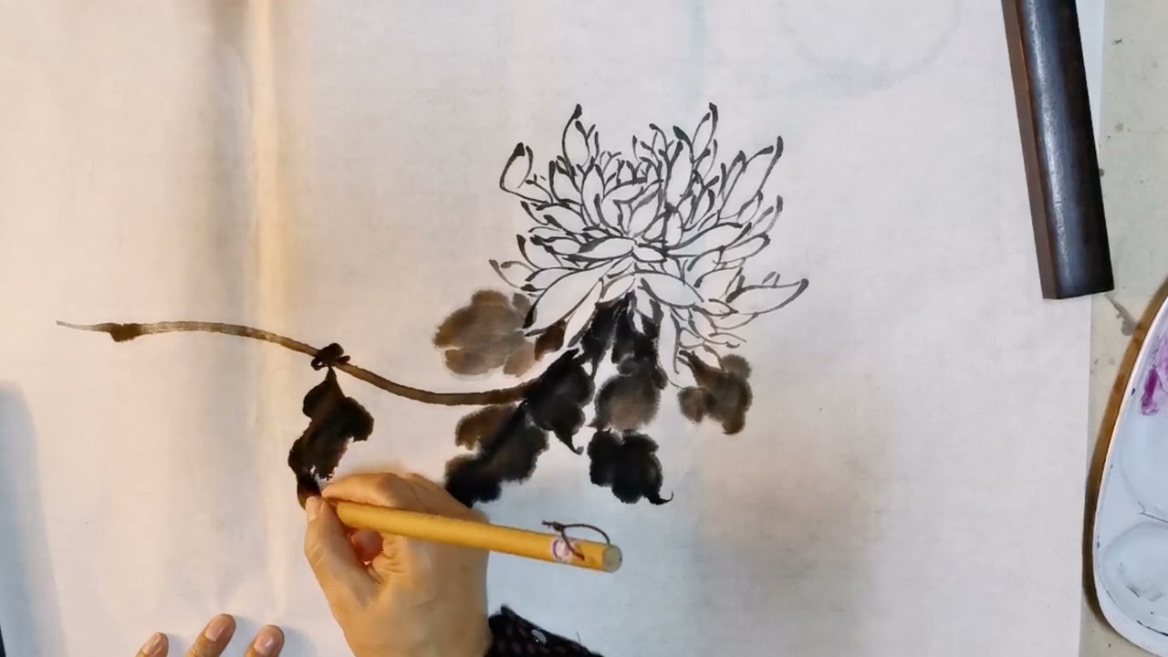 零基础名师课堂（菊）四，双勾菊花画法，写生要有意识的考虑构图
