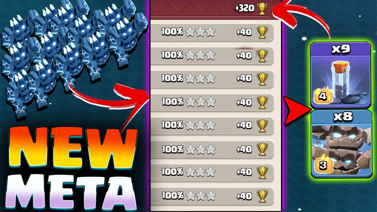Th18 Mass Meteor Golem With Totem Spell Attack | Best Th18 Attack Strategy With Meteor Golem Spam