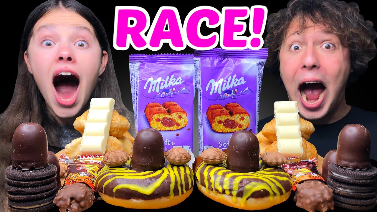 ASMR LEFTOVER DESSERT RACE! MILKA, TWIX, LION, OREO, WHITE CHOCOLATE, CROISSANT 먹방