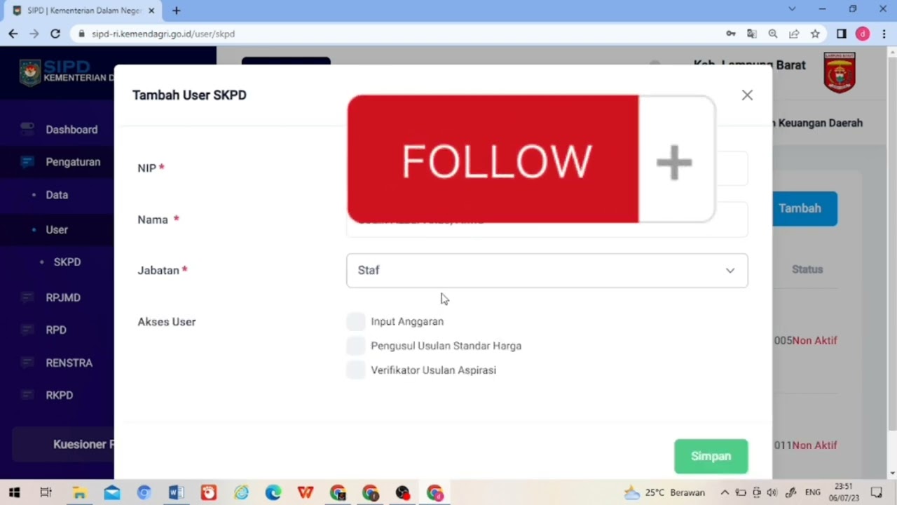cara menambah operator dan mapping operator entry rka di sipd-ri