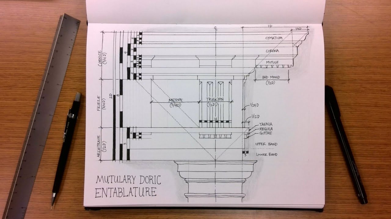 How to Draw the Mutulary Doric Entablature
