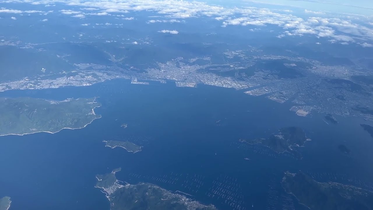 飛行機から眺める広島！宮島！