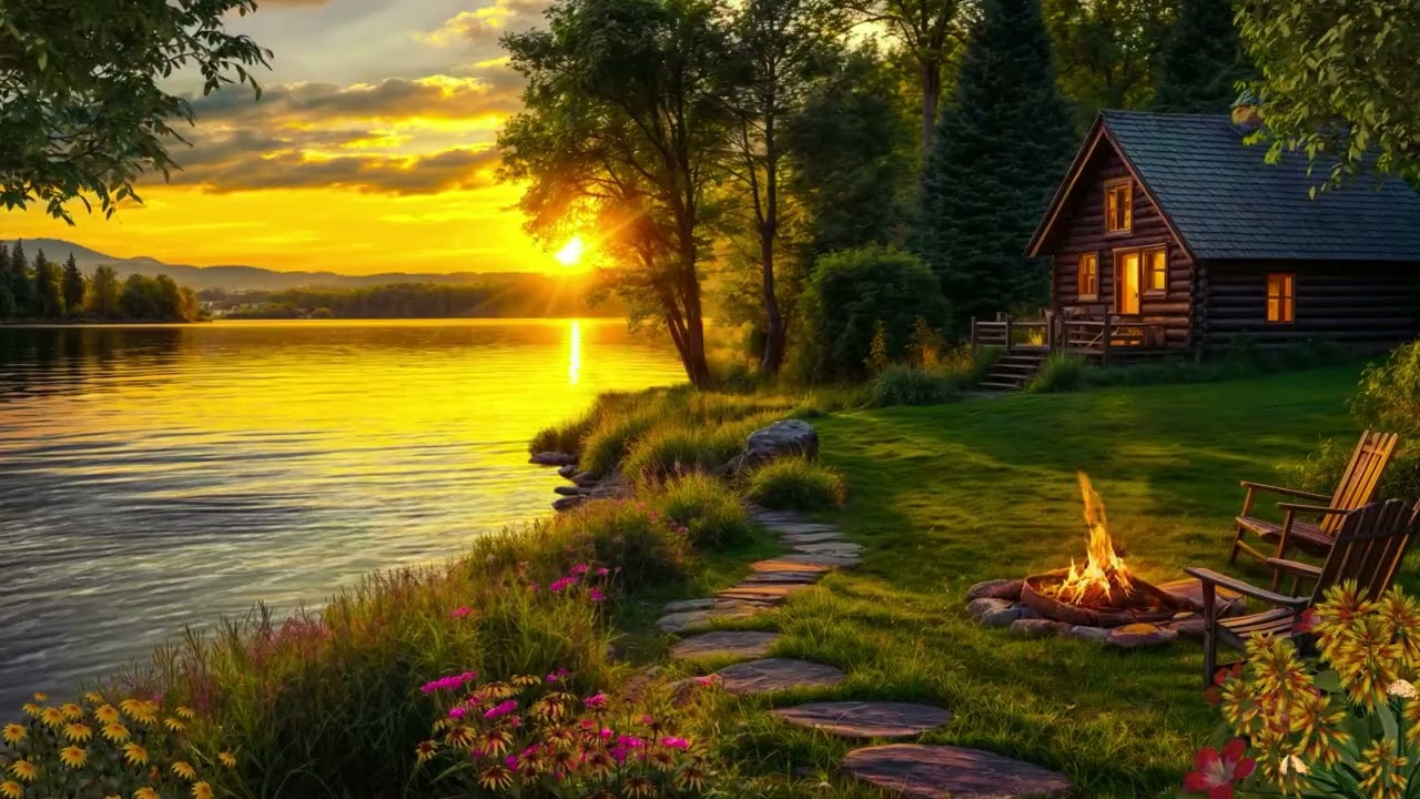 Cozy Riverside Campfire in the Moutains | Soothing Spring Nature Ambience  for Calm, Rest and Relax