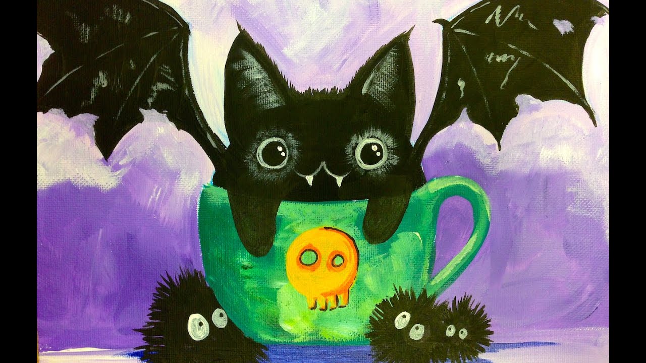Black Cat Bat Kawaii | EASY Acrylic Painting | The Art sherpa FOR KIDS | TheArtSherpa