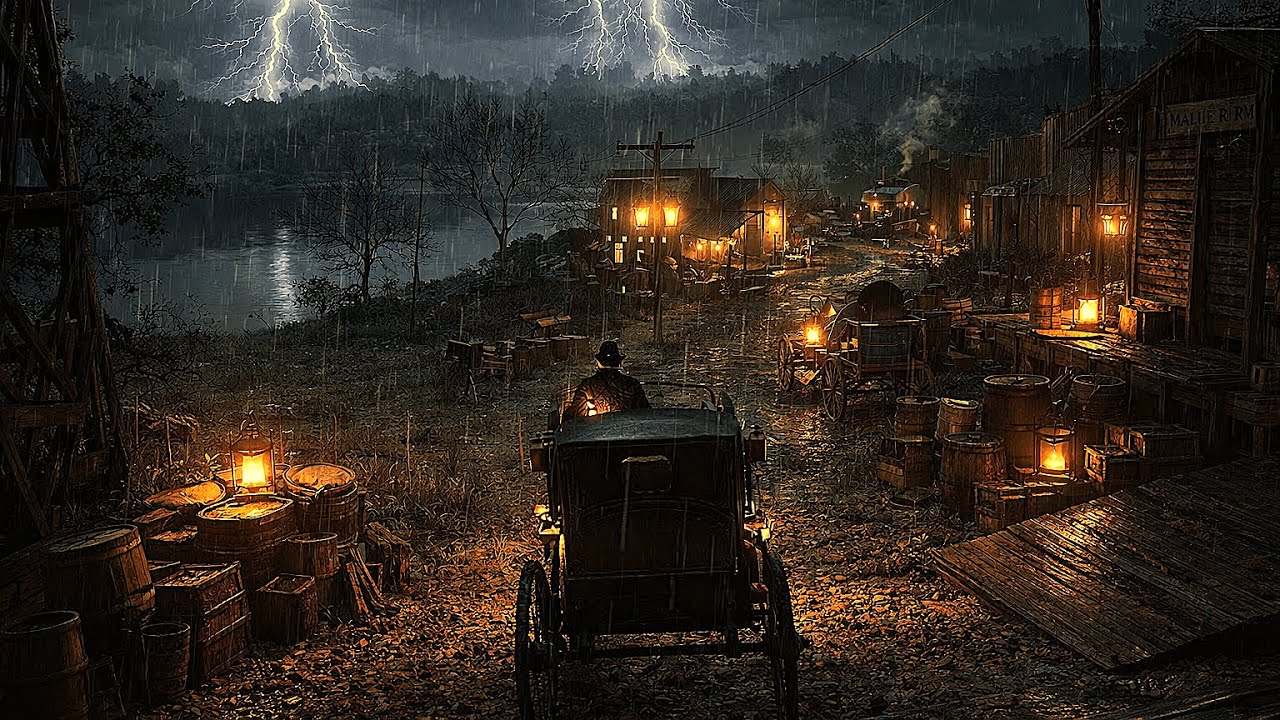 Arthur Morgan Rides Horse Carriage In A Heavy Thunderstorm In the Forest - RDR2 Forest Rain ASMR
