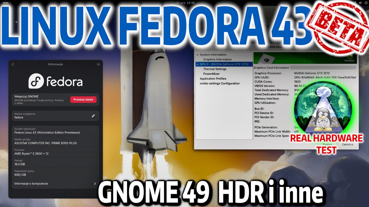 Linux FEDORA 43 BETA Workstation Gnome -  Gnome 49 oraz co nowego w samym systemie - Test HDR Nvidia