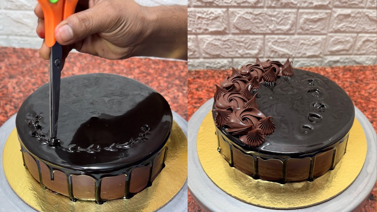 Pure Chocolate Bliss – Midnight Mirror Glaze Chocolate Dream Cake – A True Dark Indulgence😍