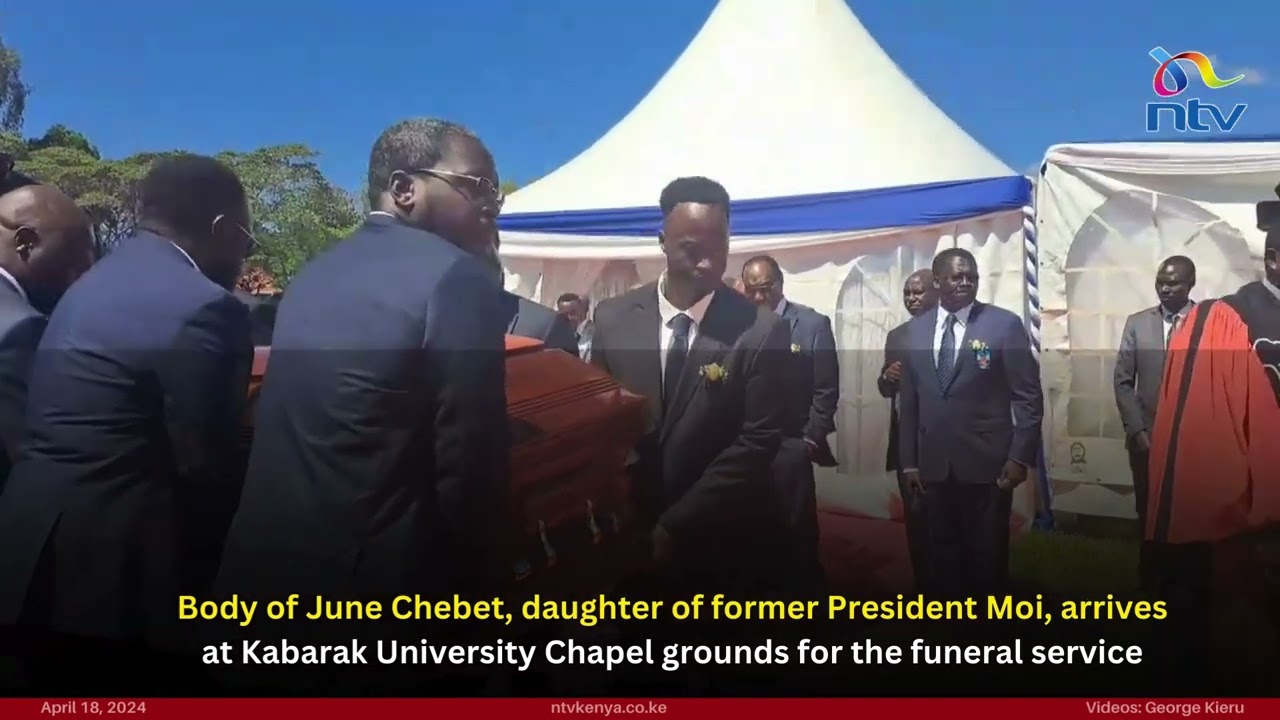 Body of June Chebet Moi arrives at Kabarak University Chapel grounds for the funeral service