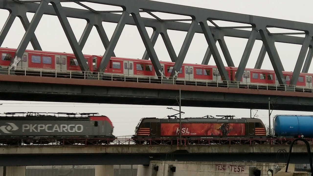 Hamburg: S-Bahnen und Güterzüge auf den Oberhafenbrücken