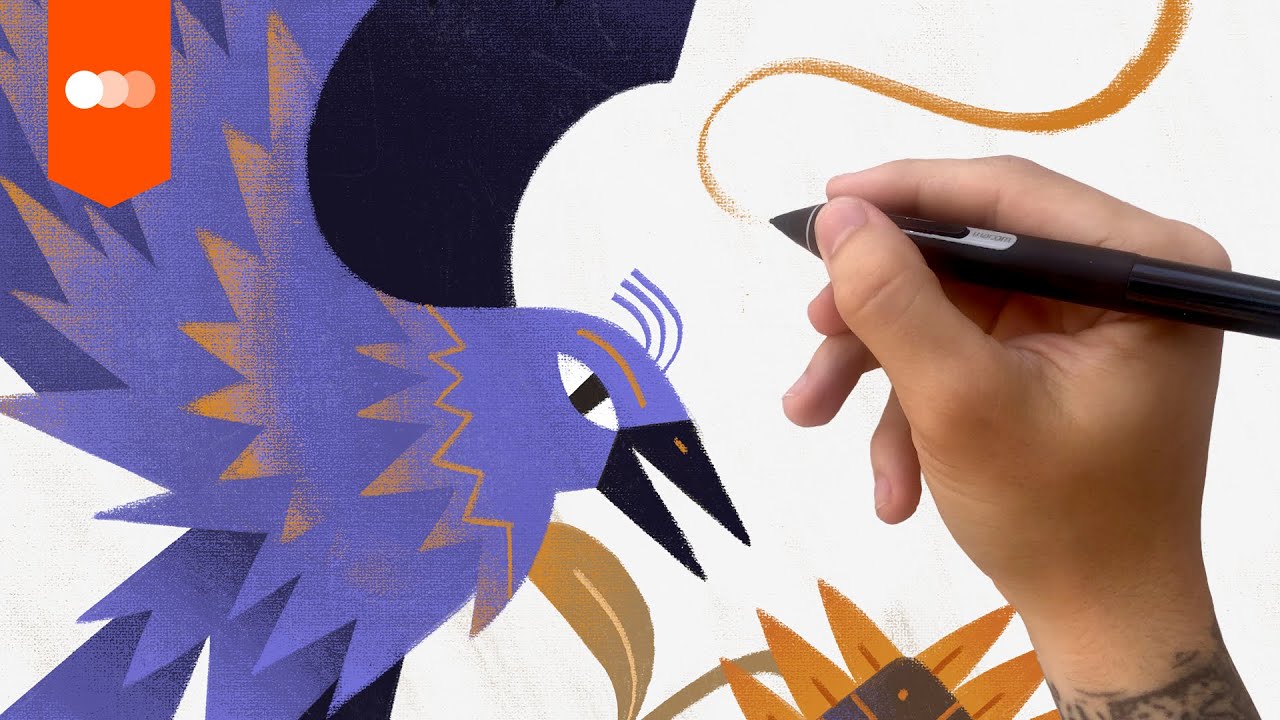 How to draw an illustration in 5 steps #03 (one brush ONLY!) The Bird by Dan Gartman