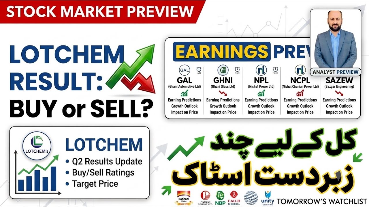 MARKET OVERVIEW-LOTCHEM RESULT ANALYSIS-GAL GHNI SAZEW NCPL NPL EARNINGS PREVIEW-TOP PICKS FOR TOM