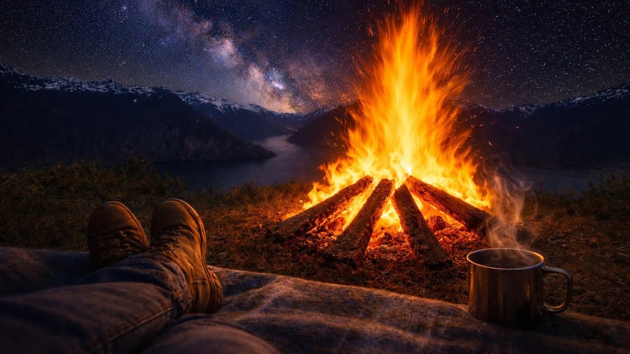 Cozy Campfire by the Lake 🌌 | 1 Hour of Crackling Fire for Deep Sleep