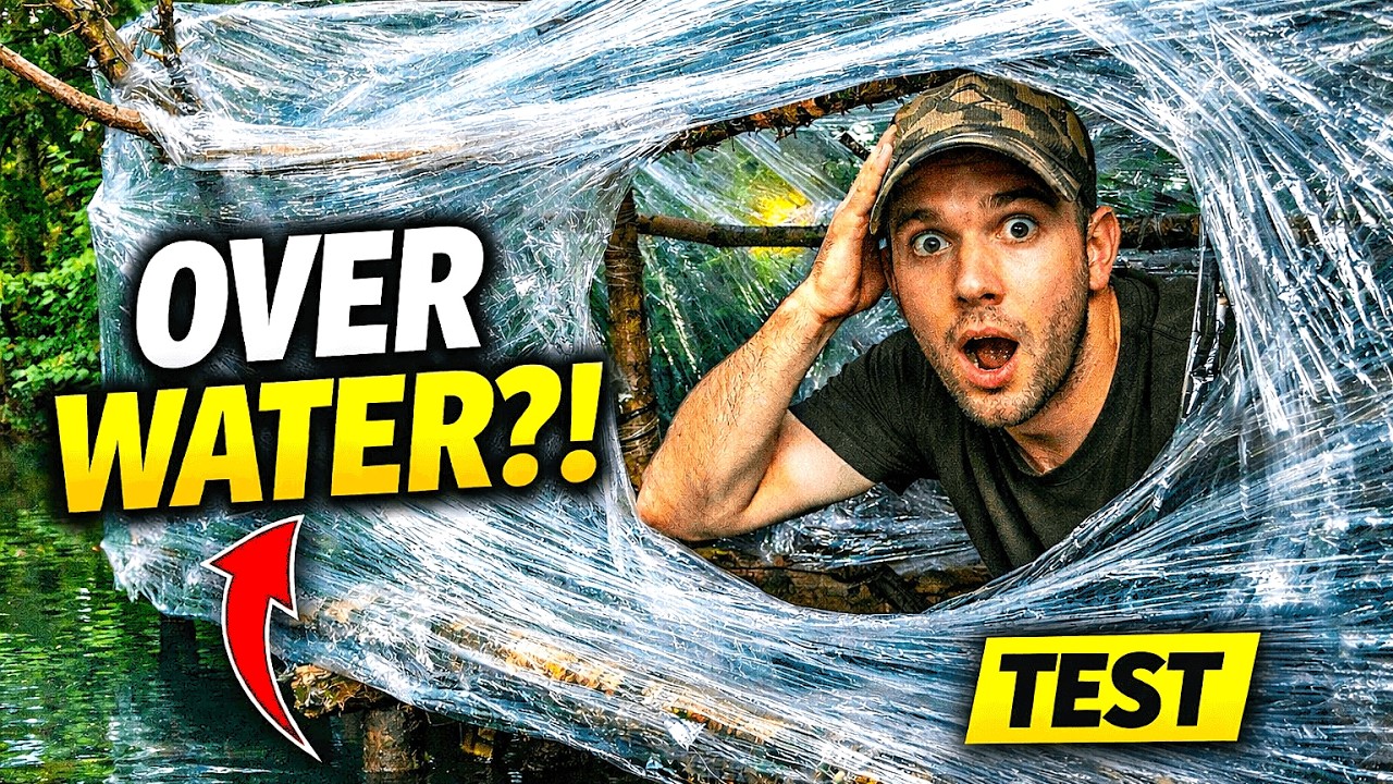 Can a Plastic Wrap Treehouse Survive Over Water? (24 Hour Test)[ASMR]