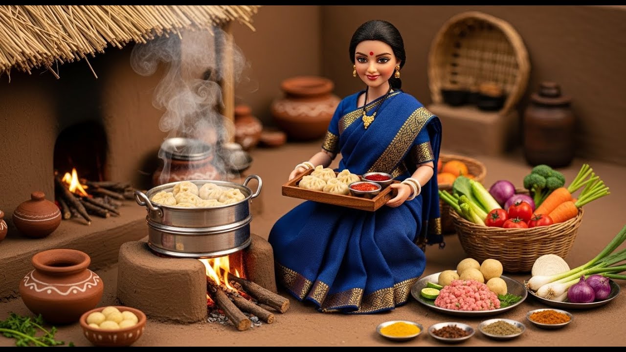 Miniature Doll Momos & Milk Tea Cooking ASMR | Indian Village Tiny Kitchen Story