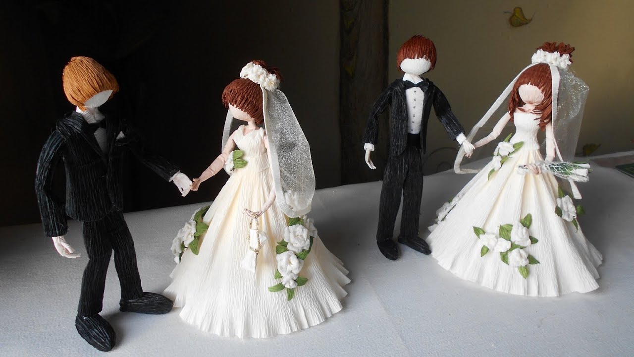 Dolls  bride and Groom from crepe pаper. DIY Master Class.