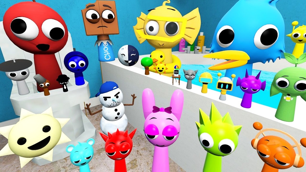 DESTROY SPRUNKI MR SUN MOON TREE FUN COMPUTER ALL PHASE SPARTAN KICKING in BATHROOM - Garry's Mod