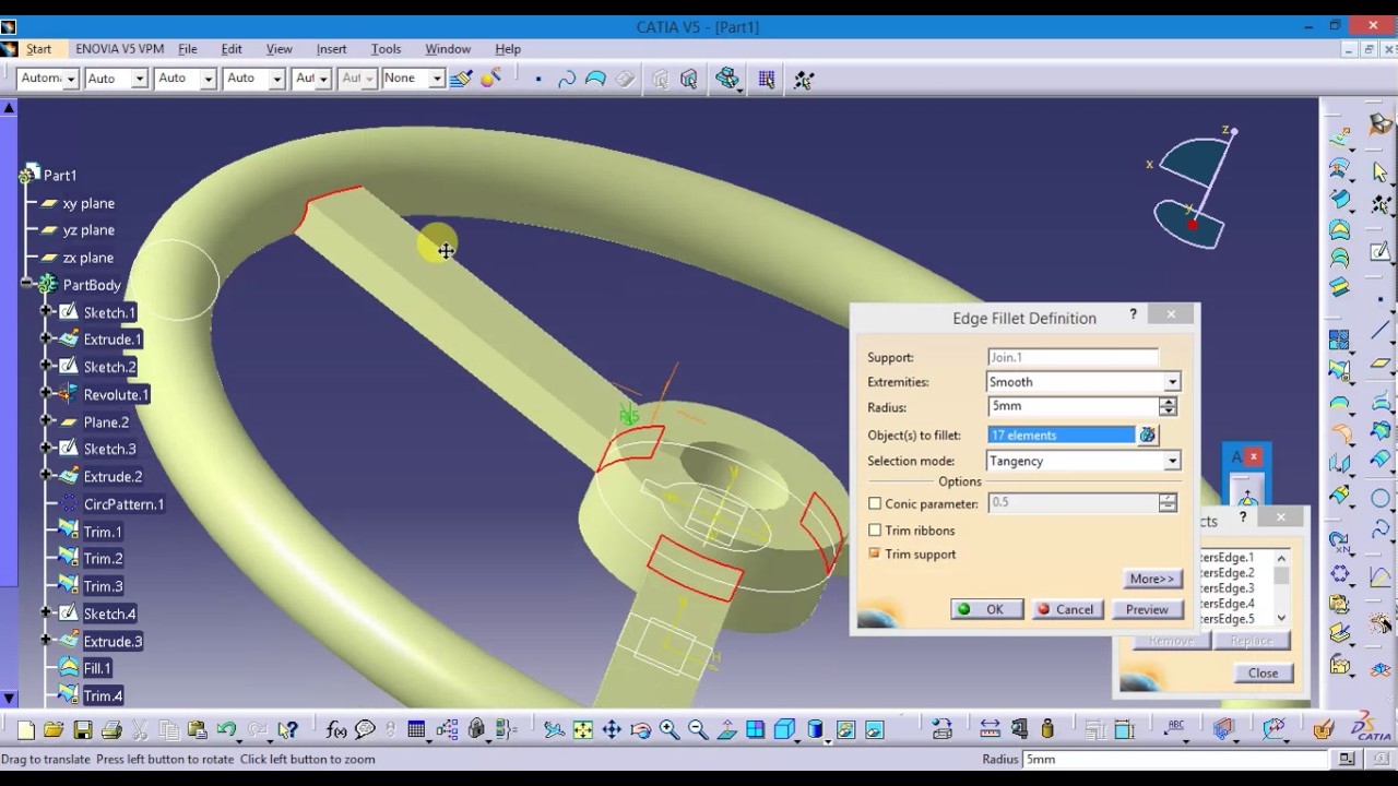 Catia V5 Steering  - Generative shape design