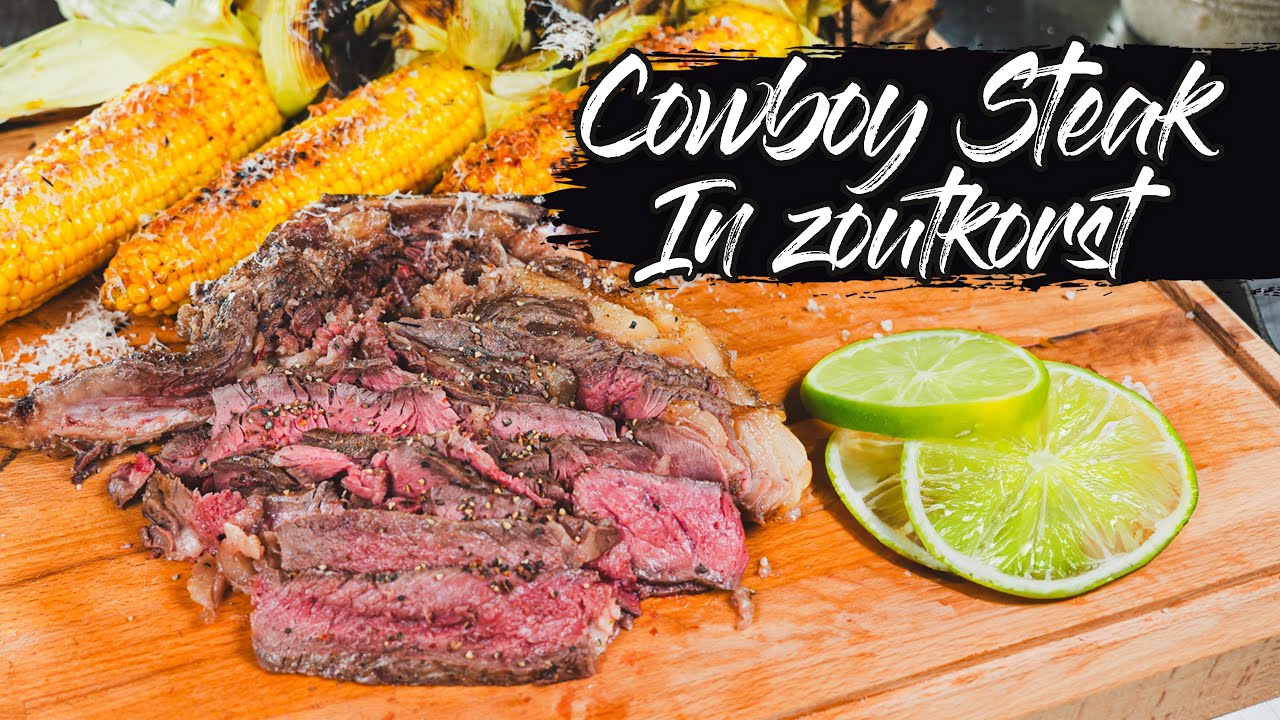 Cowboy Steak in een Zoutkorst met gegrilde maïskolven! 🥩🌽 | #kolenboertje