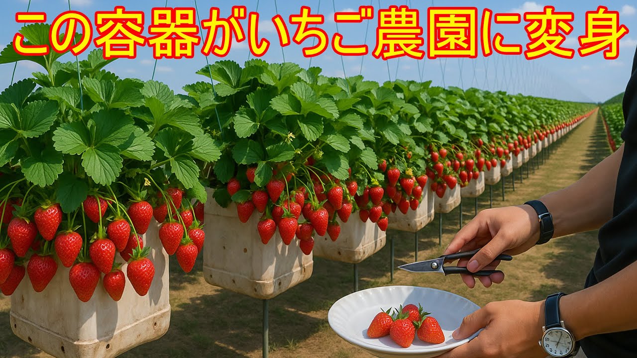 壊れた椅子とペットボトルで！いちごが豊作に｜エコ家庭菜園