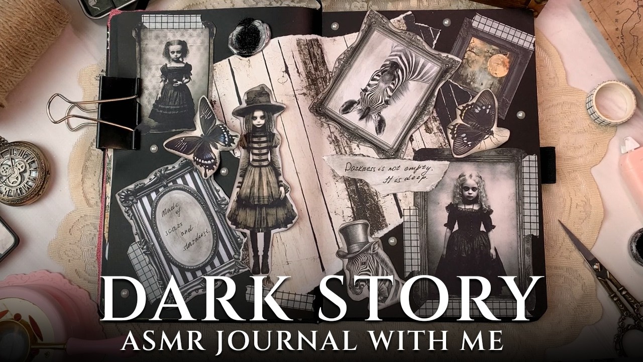 No Talking ASMR Junk Journal  Dark Story Collage Journal With Me Paper Sounds