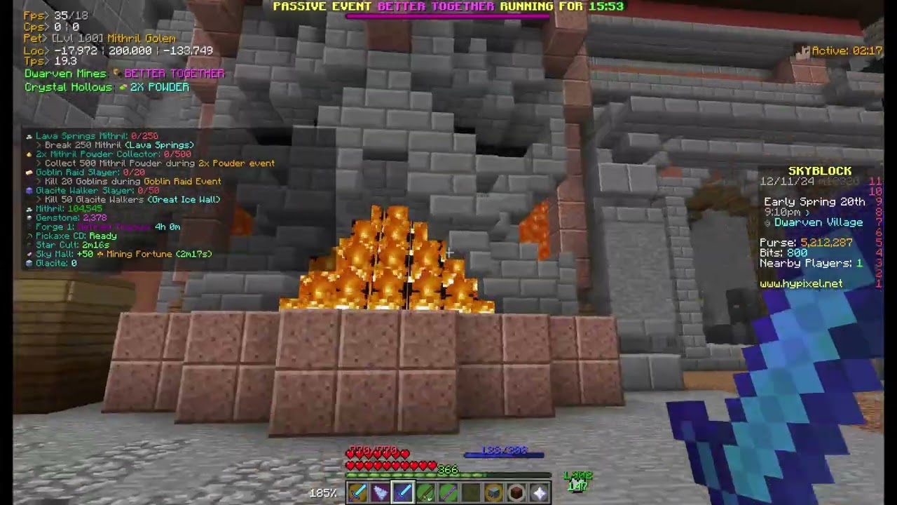 Hypixel Skyblock 182: Dwarven Events, Mining 41, Sb Lv 63, Dimensional Sorrow