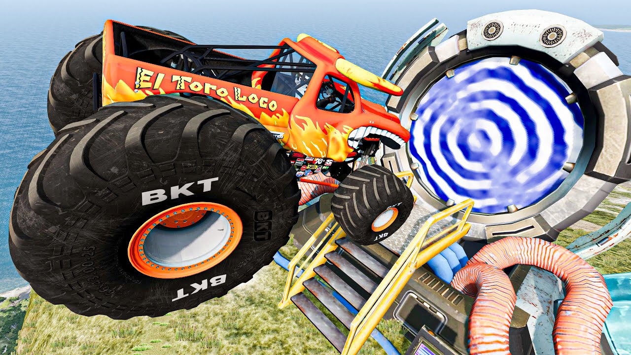 Cars Monster Trucks Random Teleportation to Cliff Drops - Satisfying Crashes Fails Rollovers