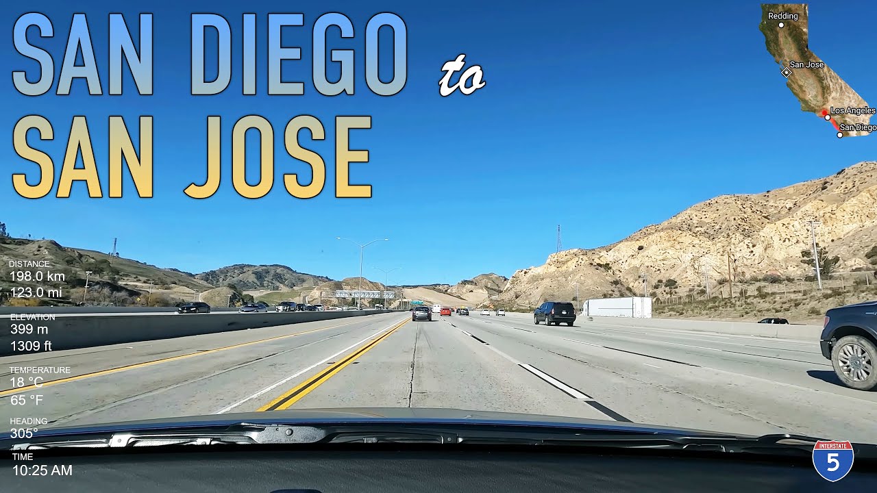 San Diego to San Jose Real-Time Road Trip in 4K