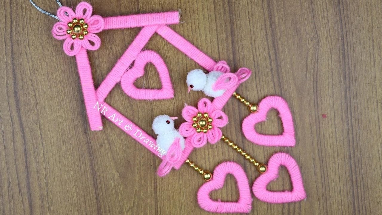 Woolen Wall Hanging Making Ideas With Popsicle Sticks - Woolen Craft Idea - DIY Best reuse ideas