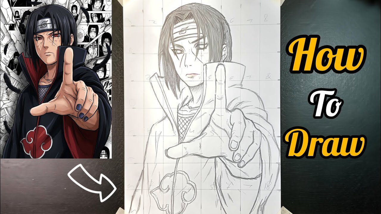 How to draw Itachi Uchiha outline drawing 🔥|| grid method || drawing tutorial 🥵|| itachi Uchiha 🔥 ||