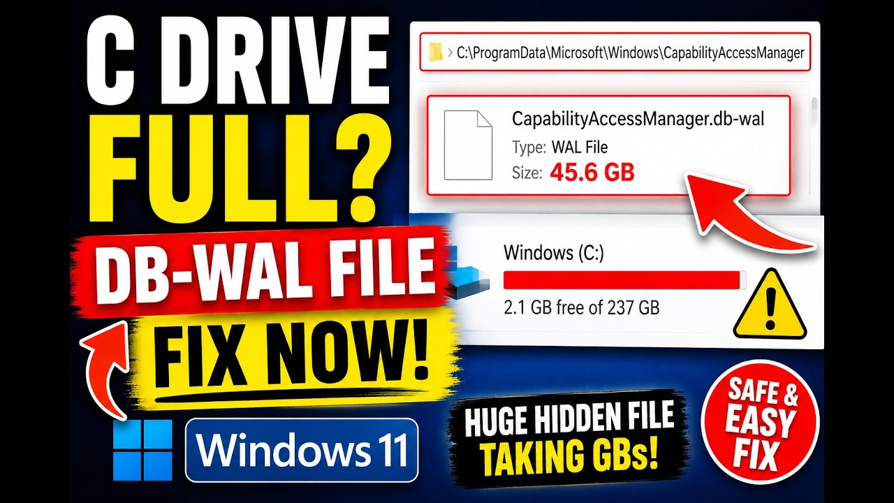 Windows 11 C Drive Full Fix | CapabilityAccessManager.db-wal Huge File