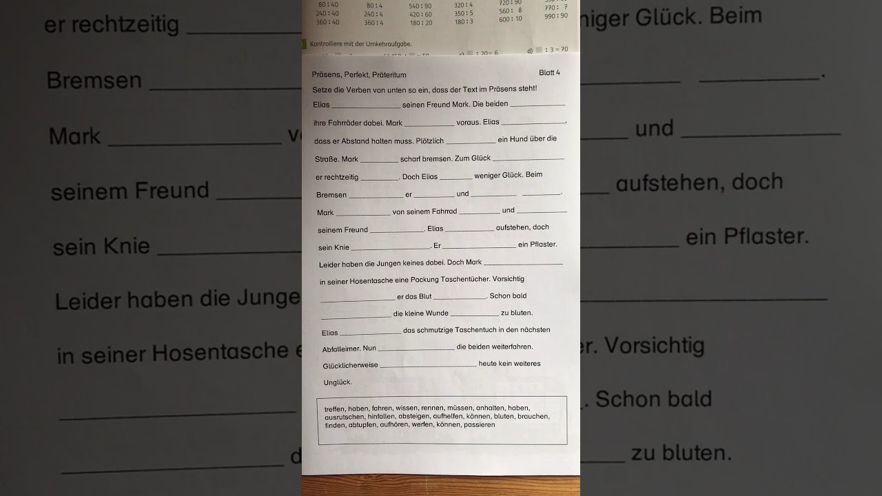 Arbeitsblatt Präsens, Perfekt, Präteritum Blatt 4