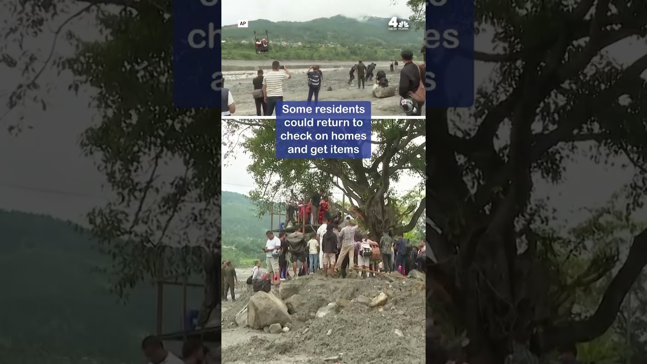 Zip line helps people cross river in Nepal after deadly flooding
