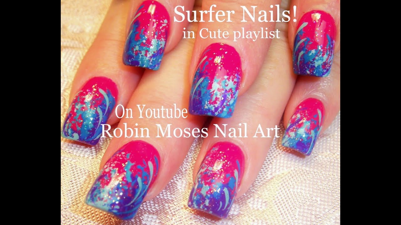 Surfer Girl Sponge Nail Art Design | Cool Waves Nails Tutorial!