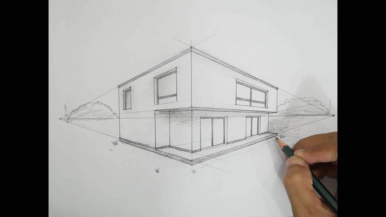 how to draw a simple house in 2 point perspective for beginners