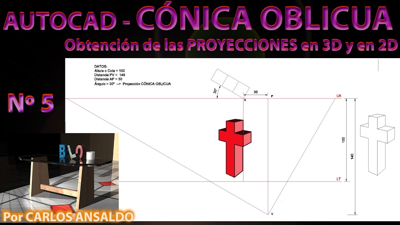 5 - CONICA OBLICUA  2 PUNTOS de FUGA - Cruz - Autocad