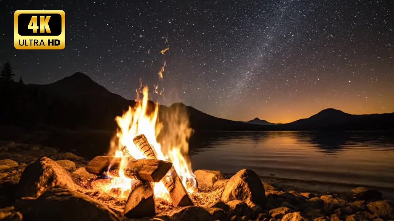 Crackling Campfire Under Stars 🔥 Fire Sounds for Deep Sleep (NO MUSIC) 4K