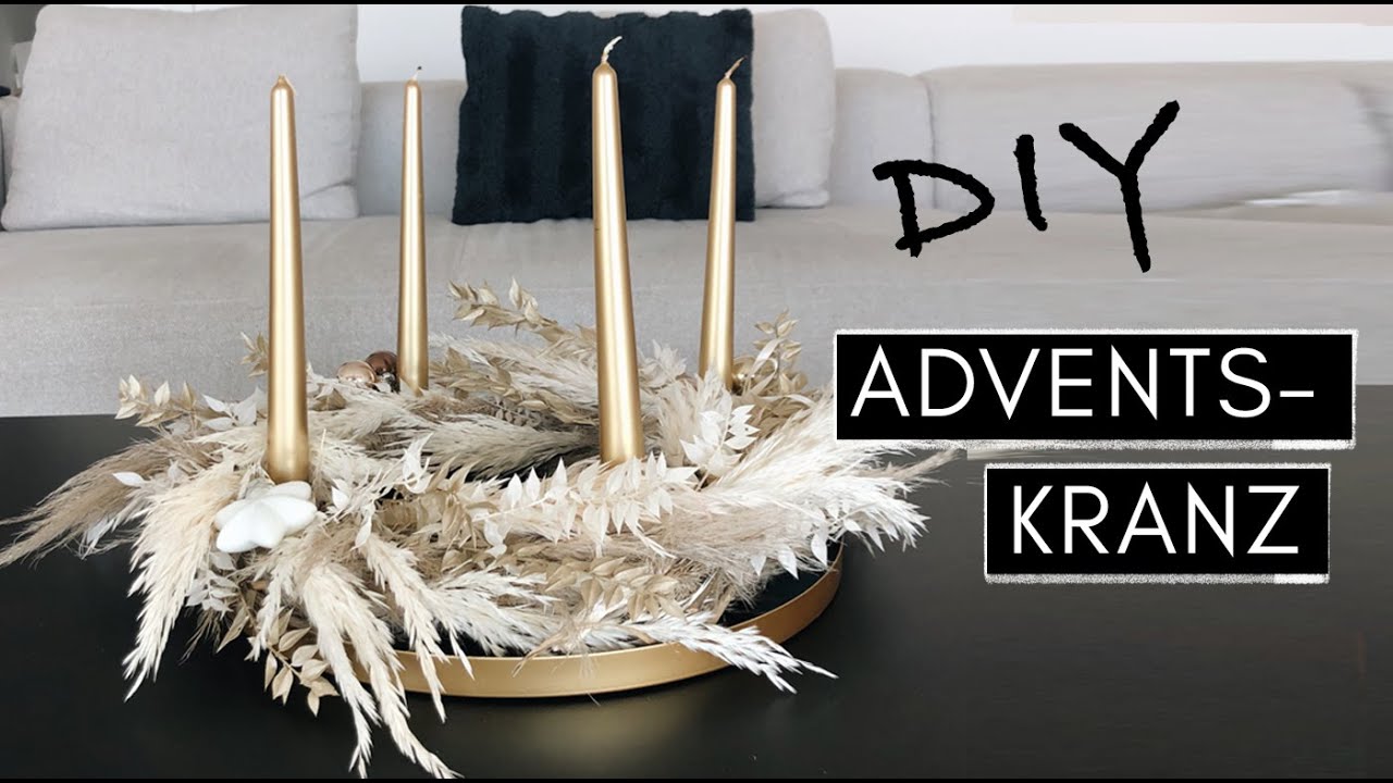 DIY Adventskranz aus Pampasgras - Weihnachtstrend Trockenblumen