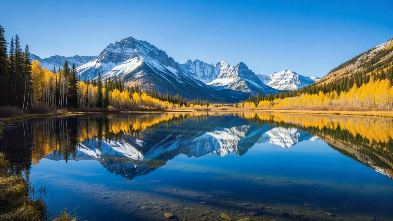 Alpine Serenity: A Mirror of Mountains and Aspens Beneath Winter Light