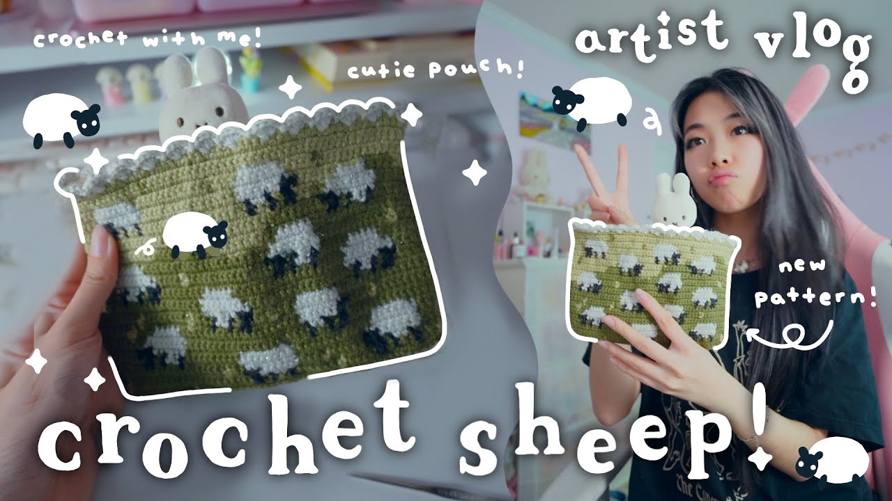 Crocheting A Cutie Sheep Pouch! + pattern! 🐑 ARTIST DIARY VLOG 🐰 Tiffany Weng