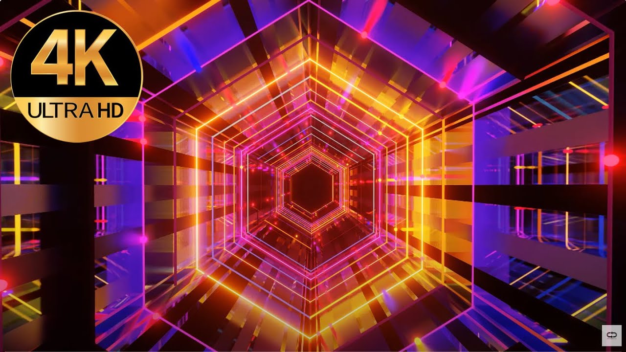 7 hour 4k VJ loop Hexagon Tunnel Fast Moving Metallic multi color Relaxing Abstract background Video