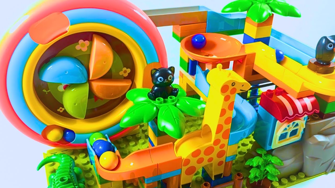 Satisfying Marble Run Building Blocks Coaster Exploring The Safari Course Colorful Elevator! ASMR